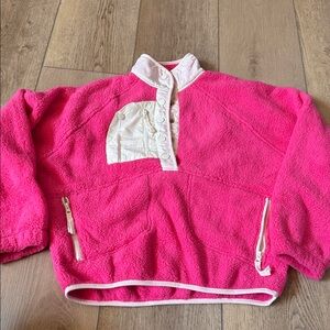 Pink Fleece Pullover with White Accents